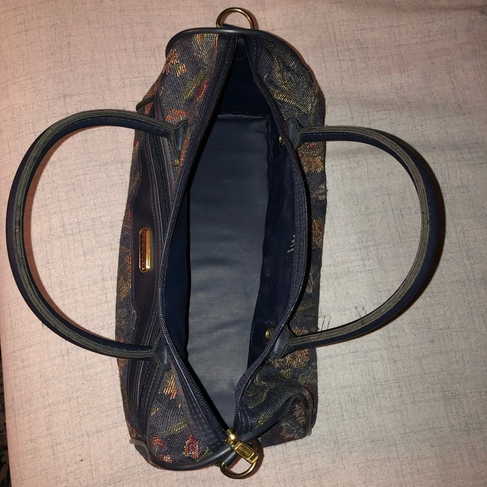 Vintage JC Pennys JAGUAR Carry-on Floral Tote Bag - navy blue